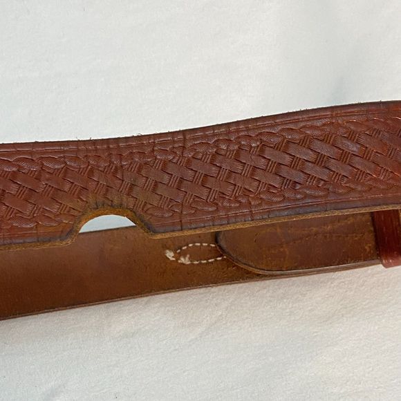 Mens Belt Large Waist Distressed Heavy Duty Tooled Leather Strap Buckle Overlay - Picture 7 of 11